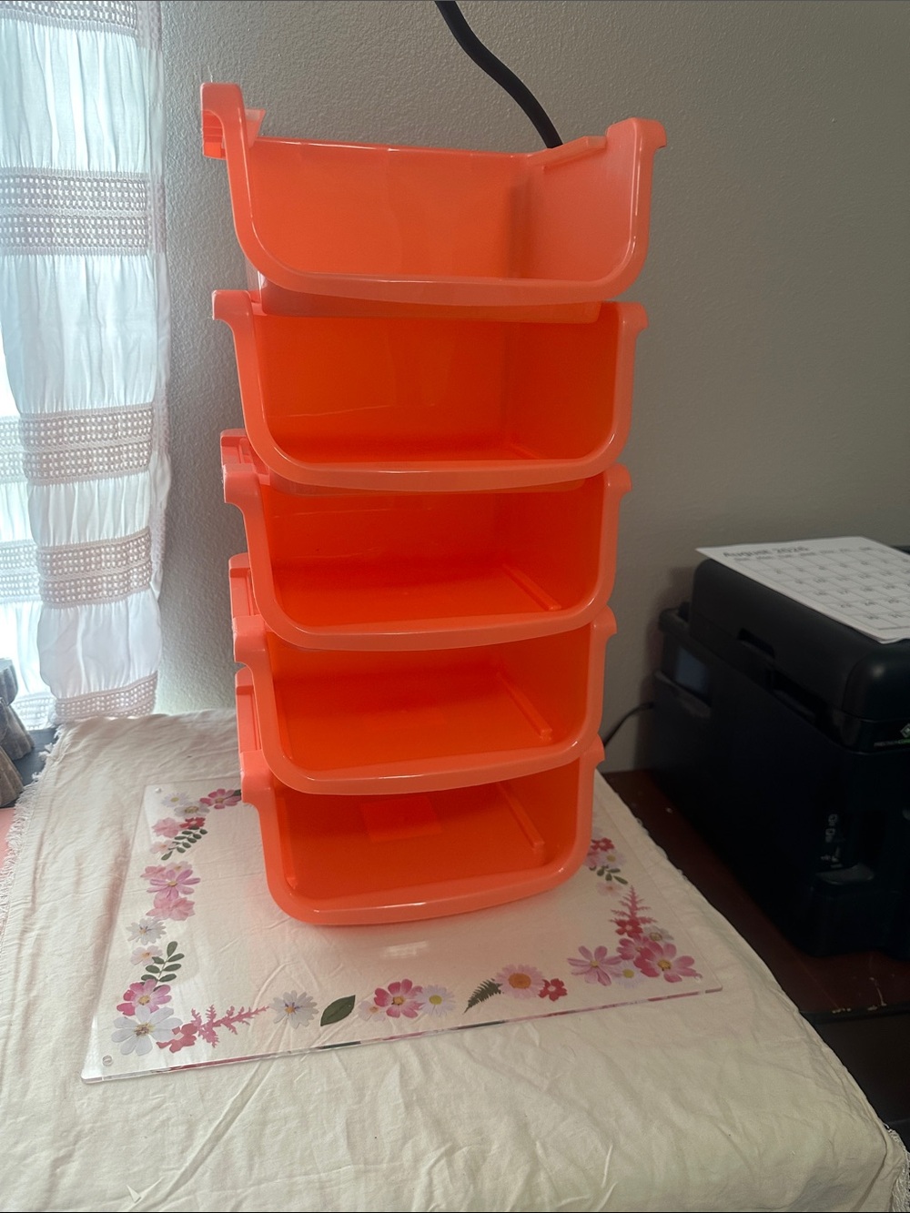 Set of 5 Stackable Plastic Storage Bins - Mango Peach color NWT